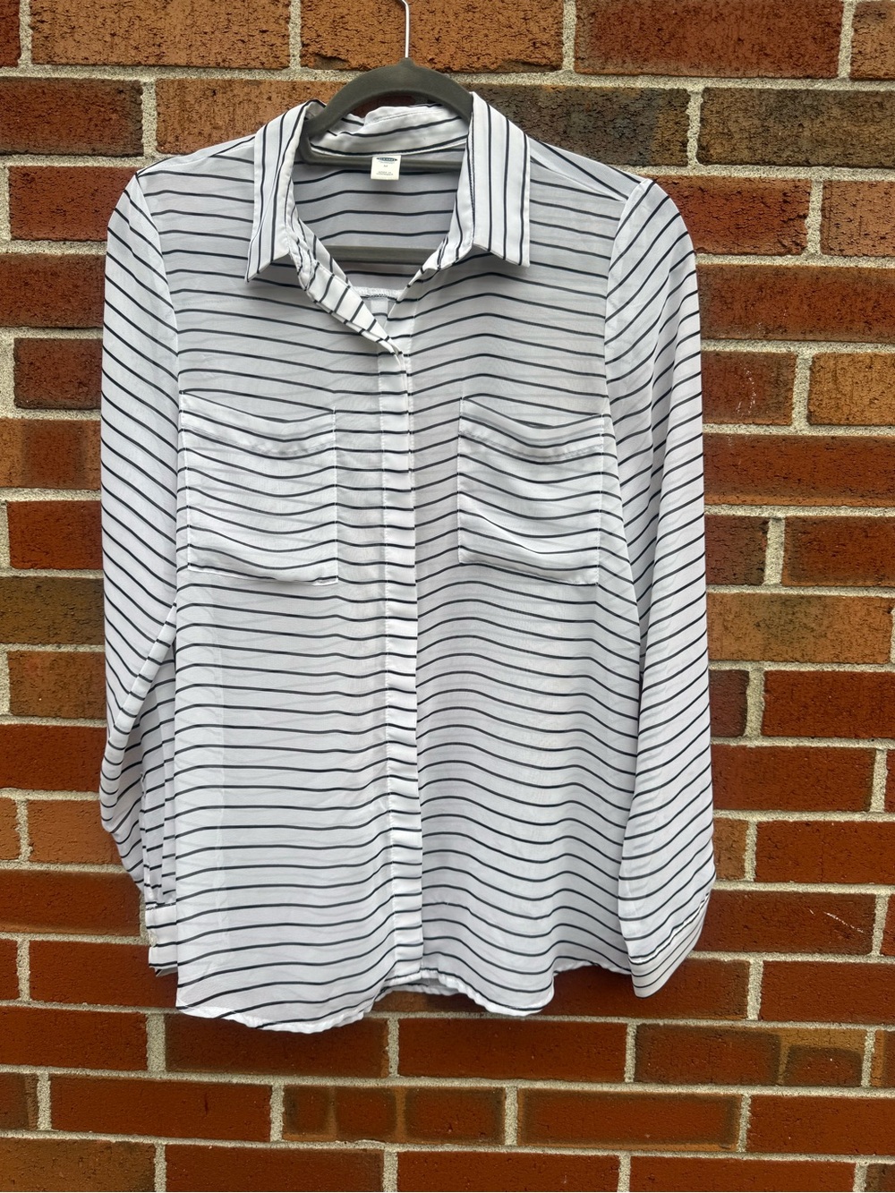 Old Navy Women’s Medium White Black Striped Button Front Sheer Blouse